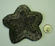 Simplicity Gunmetal opaque glass seed and bugle bead star applique 80mm GBS045
