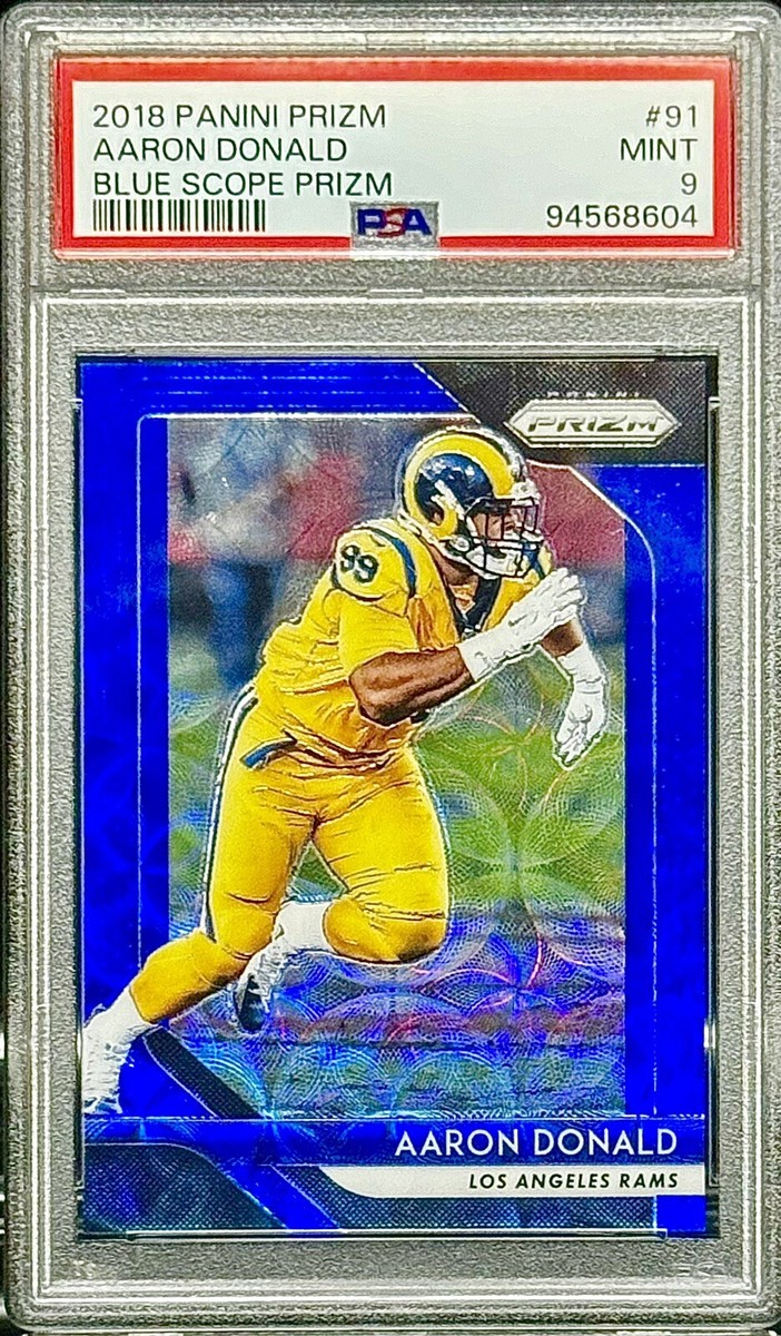 2018 Prizm #91 BLUE SCOPE /99 Aaron Donald PSA 9 Mint Rams