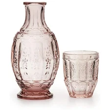 Zanzer Pink/Purple Vintage Bedside Night Carafe Set with Glass Tumbler