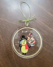 NEW PLANTERS MR. PEANUT MONOCLE CLEAR ACRYLIC 4" x 4" CHRISTMAS ORNAMENT