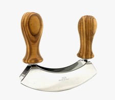 European Olive Wood, German Professional Mezzaluna Double Blade Chopping Knife