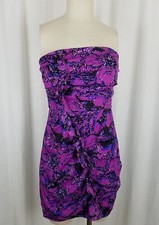 BCBGeneration Bare Shoulder Drape Ruched Ruffled Mini Sun Dress Womens 4 Purple 
