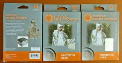 New 3-Pk Survival Reflect Poncho Ultimate Survival Technology All-Weather 