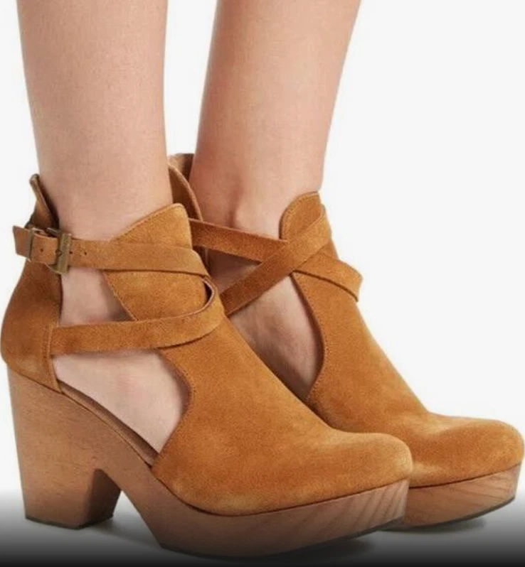 NUEVO 38.5/8.5 $198 Free People Zueco Plataforma Entrecruzado Marrón Gamuza - Madera Foto 3 de 4