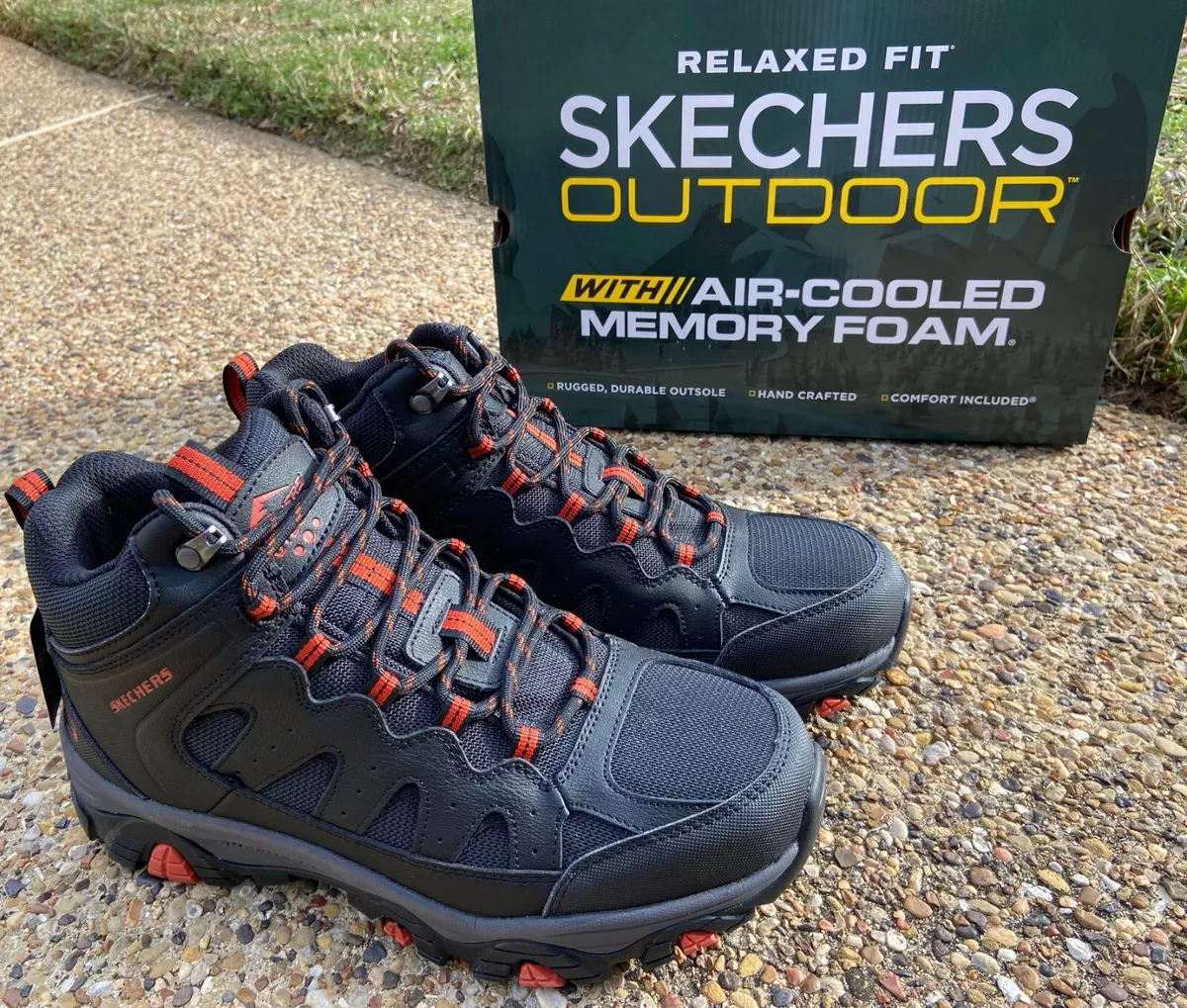 NEW Mens Skechers Black Leather Pine Trail Hiking Shoes Boots 204241 | eBay