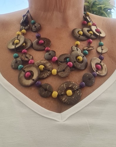 Modeschmuck, Holzkette Kette, Bunt, Holz, 60 cm mit Verschluss - Bild 3 von 3
