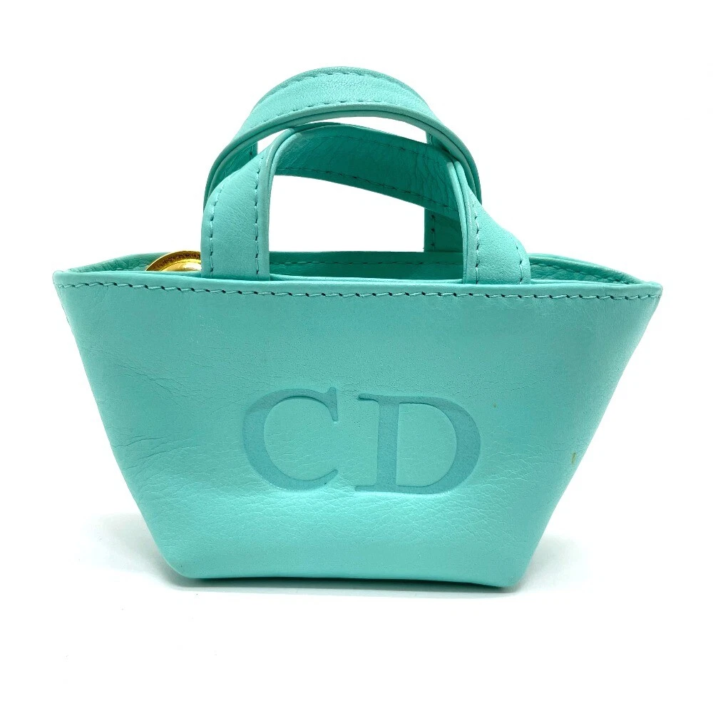 DIOR CD Logo Micro Sac Mini Pochette Breloque Sac à Main Cuir Turquoise