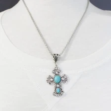 Turquoise cross necklace cross pendant silver chain 18-21" long necklace
