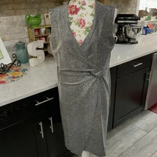 Serra Sleeveless Silver Holiday Glittery Cocktail Dress XL Twist Front Lined