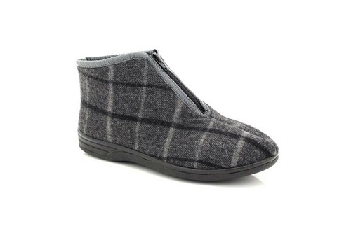 Mens JED II Zip Up Checked Warm Lined Cosy Bootee Slippers  - Picture 7 of 7