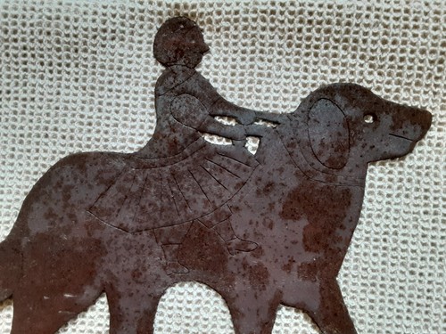Unique Antique Wrought Iron Plaque Two Dogs Ridden by a Woman and a Man - Picture 4 of 7
