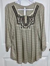 Lucky Brand Top Womens 1X Artsy Embroidered Boho Hippie Peasant Free Spirit