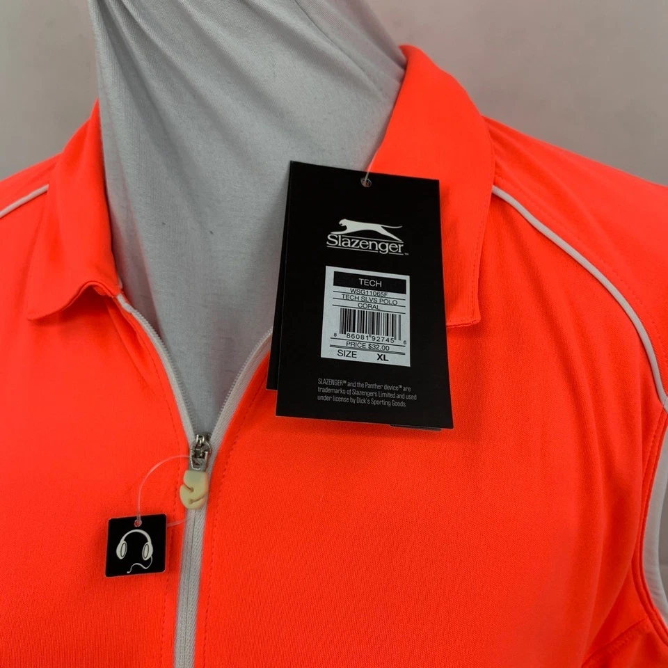 Camisa Polo Slazenger Para Mujer XL Extra Grande Naranja Neón Tecnología Sin Mangas Golf Foto 3 de 4