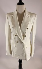 ZARA Womens S Ivory Double Breasted Blazer Gold Lion Buttons Tailored