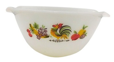 Anchor Hocking Fire-King Milk Glass Mixing Bowl Chanticleer Rooster 1950s 8''