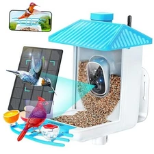  Bird Feeder with Camera - Solar Smart Bird Feeder with Single Bin Blue white