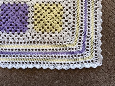 Lap/Baby Afghan/Blanket/Throw - Lavendar Yellow & White - Handmade - 35  By 35 