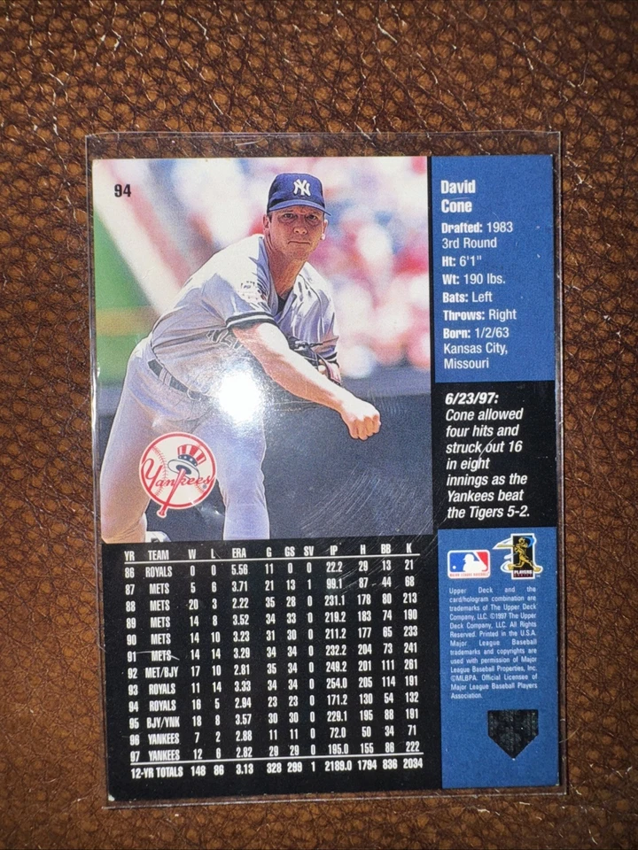 1998 Upper Deck Special F/X - David Cone #94 - Image 2 of 2
