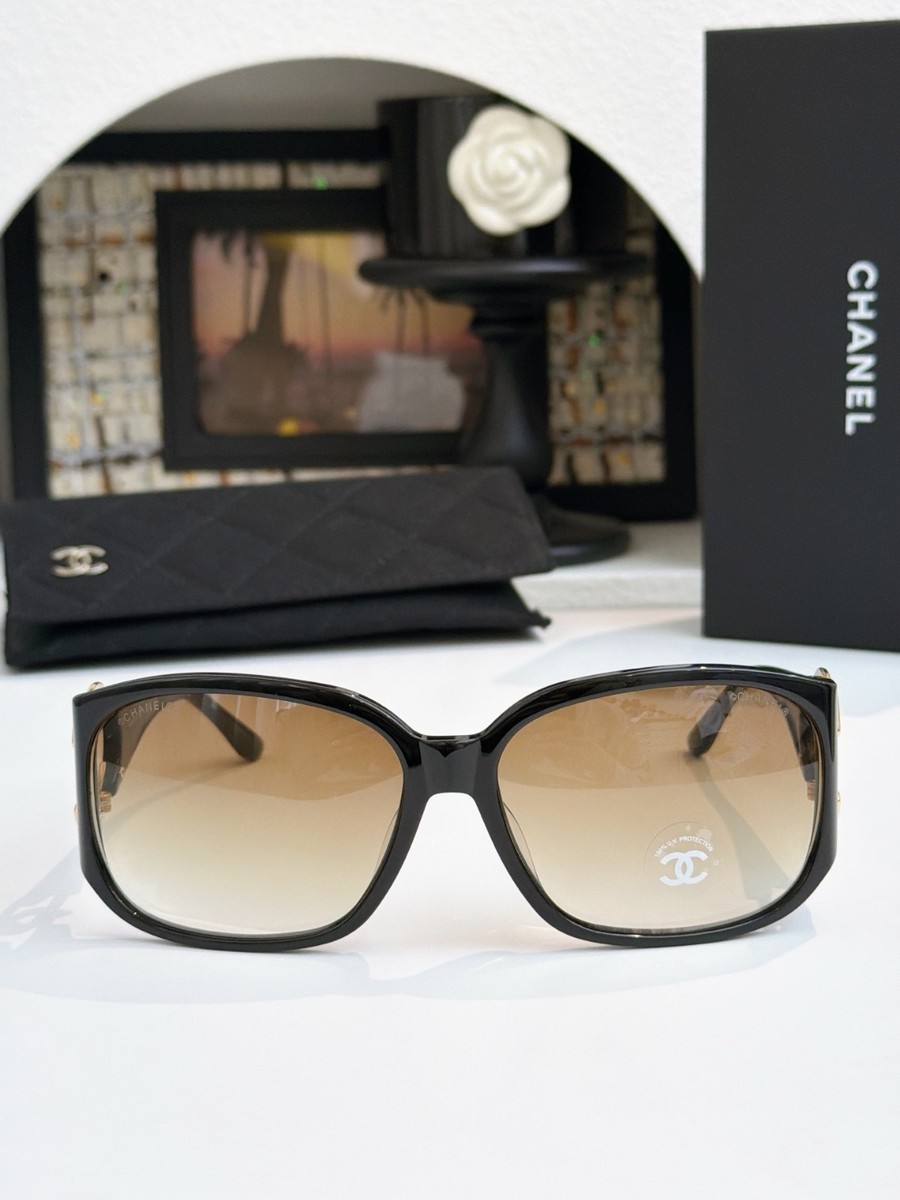 ☆訳あり シャネル サングラス OCH6014 C80873 64/16 120 Chanel 6014 Sunglasses Women Vintage Black Brown CC Mark UV