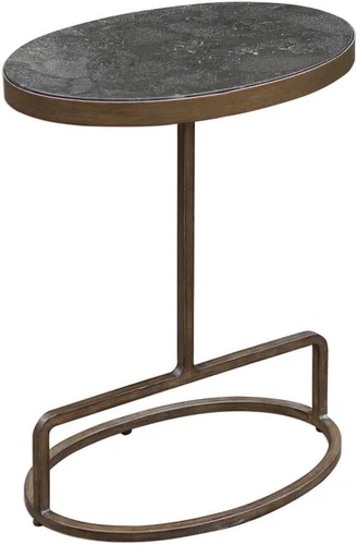 Elegant Jessenia 18" Brushed Gold Accent Table with Bluestone Marble Top - Picture 9 of 9