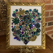 vintage jewelry art Floral Collage framed Fall Floral