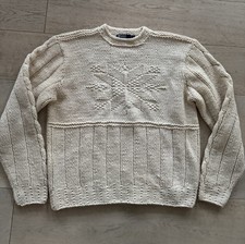 POLO RALPH LAUREN Vintage Hand Knit Fisherman Snow    Sweater L 100 Wool.