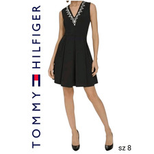 Tommy Hilfiger Women's Black Rhinestone Pleated Mini Dress FREE SHIPPING