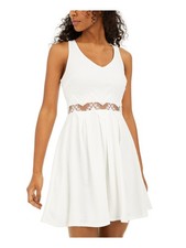 SEQUIN HEARTS Womens Fit + Flare Short Dress White Sleeveless Juniors 11