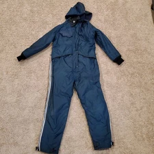 VTG RefrigiWear Insulated Coveralls Sz S?? Hooded Navy Cooler Freezer Snowmobile