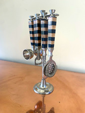 Vintage Art Deco stainless steel Bar Set w/ Stand, Bakelite striped handles