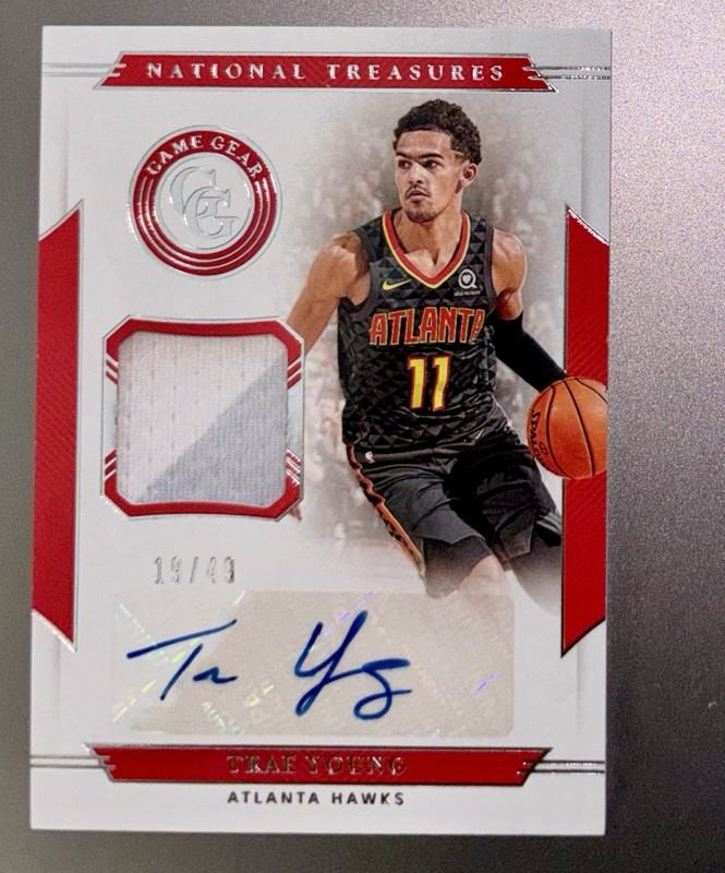 2019-20 National Treasures Trae Young GAME WORN GEAR AUTO signed Patch 19/49