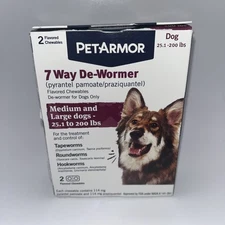 PetArmor 7 Way De-Wormer For Dogs 25.1-200 Lbs 2 Chewables 03/2027