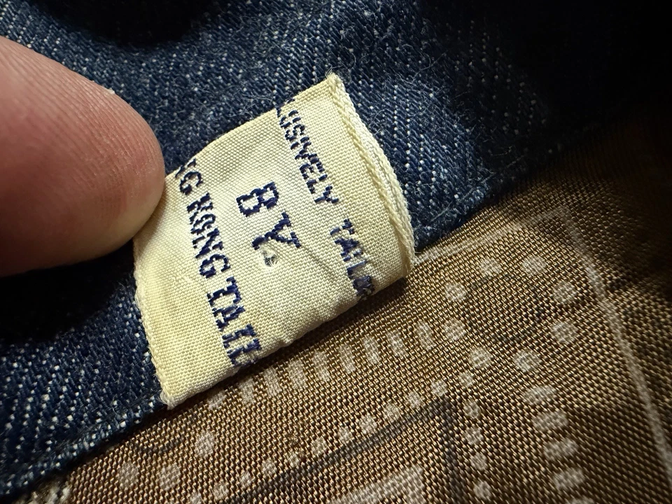 Chaqueta vaquera vintage Hong Kong Tailors lavado oscuro sensación cruda rígida mediana años 70 80 Foto 4 de 4