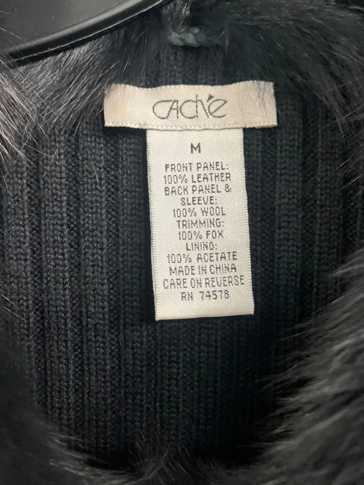 Cache Womens Black Leather- Wool Sleeve- Fox Fur Trimmed Jacket (size M) - Image 4 of 4