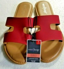 Women's Slip-On Sandals RED Cushioned Insoles Casual Comfort US Size 5-6 NEW