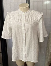 FRNCH Paris Women L Cottage Core White Lace Blouse