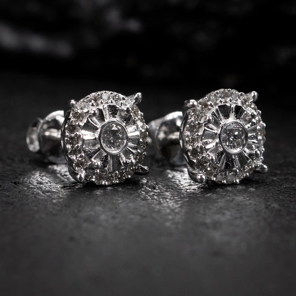 White Gold Authentic 0.28 Ct Small Round Hip Hop Natural Diamond Stud Earrings - Image 2 of 4