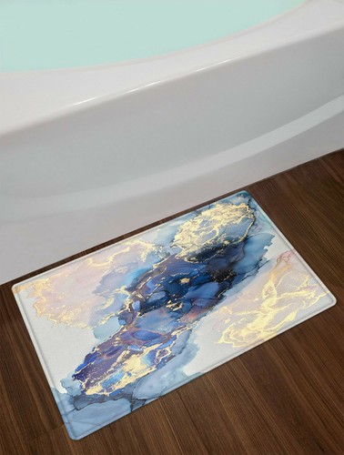 Abstract Blue Liquid Shower Curtain Set Marble Texture with Gold Bathroom Decor - Bild 13 von 14