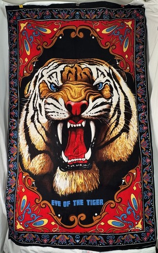 Vintage Eye of the Tiger Tapestry Fabric Wall Hanger 34”x56” - 第 1/7 張圖片