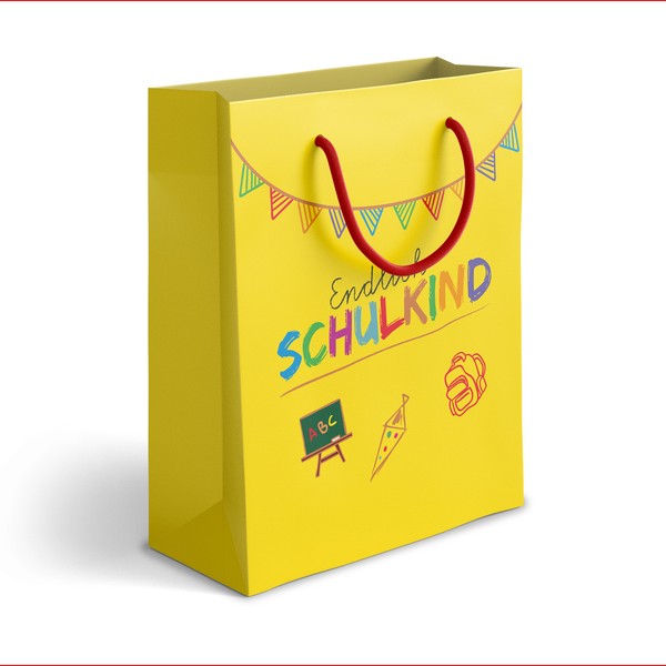 Itenga Papiertragetasche Mit Kordel Endlich Schulkind Gelb GeschenktüTe Zum Schu-image
