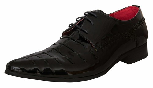 Mens Smart Casual Shiny Black Leather 
