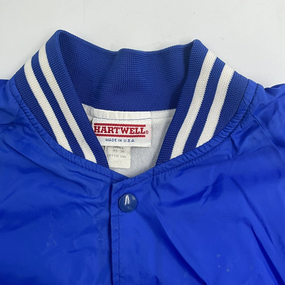 Chaqueta de fútbol vintage St Clare - Hecha en EE. UU. - Abrigo azul Hartwell con botones - Pequeña Foto 2 de 4