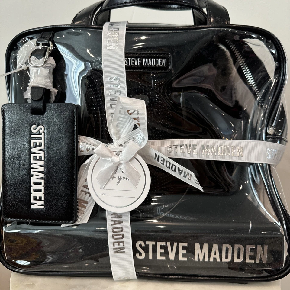 Steve Madden Juego de Regalo de 4 Piezas Orejeras, Bolso Transparente, Etiqueta de Equipaje, Vaso con Pajita Foto 4 de 4