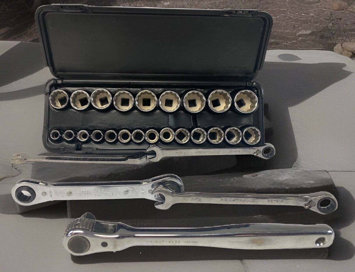 Wright 4480 1/2 Inch Drive Ratchet w 23pc Socket Set 3 Armstrong Wrench 9/16