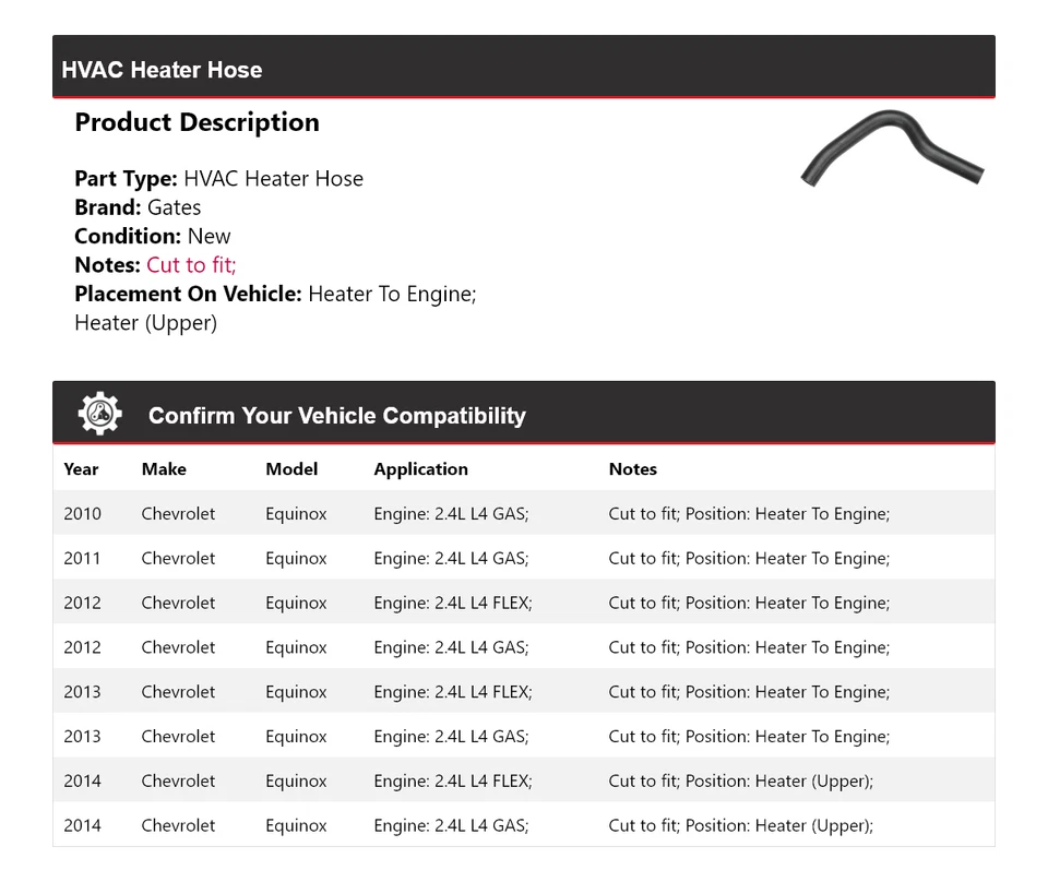 适用于 2010 - 2014 雪佛兰 Equinox HVAC 加热器软管门 2011 2012 2013 — 第 2/4 张图片