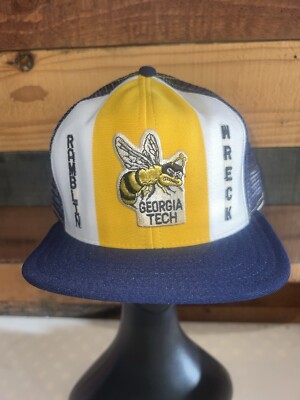 Vintage Georgia Tech Ramblin Wreck NCAA College Yellow Hat AJD Lucky Stripes