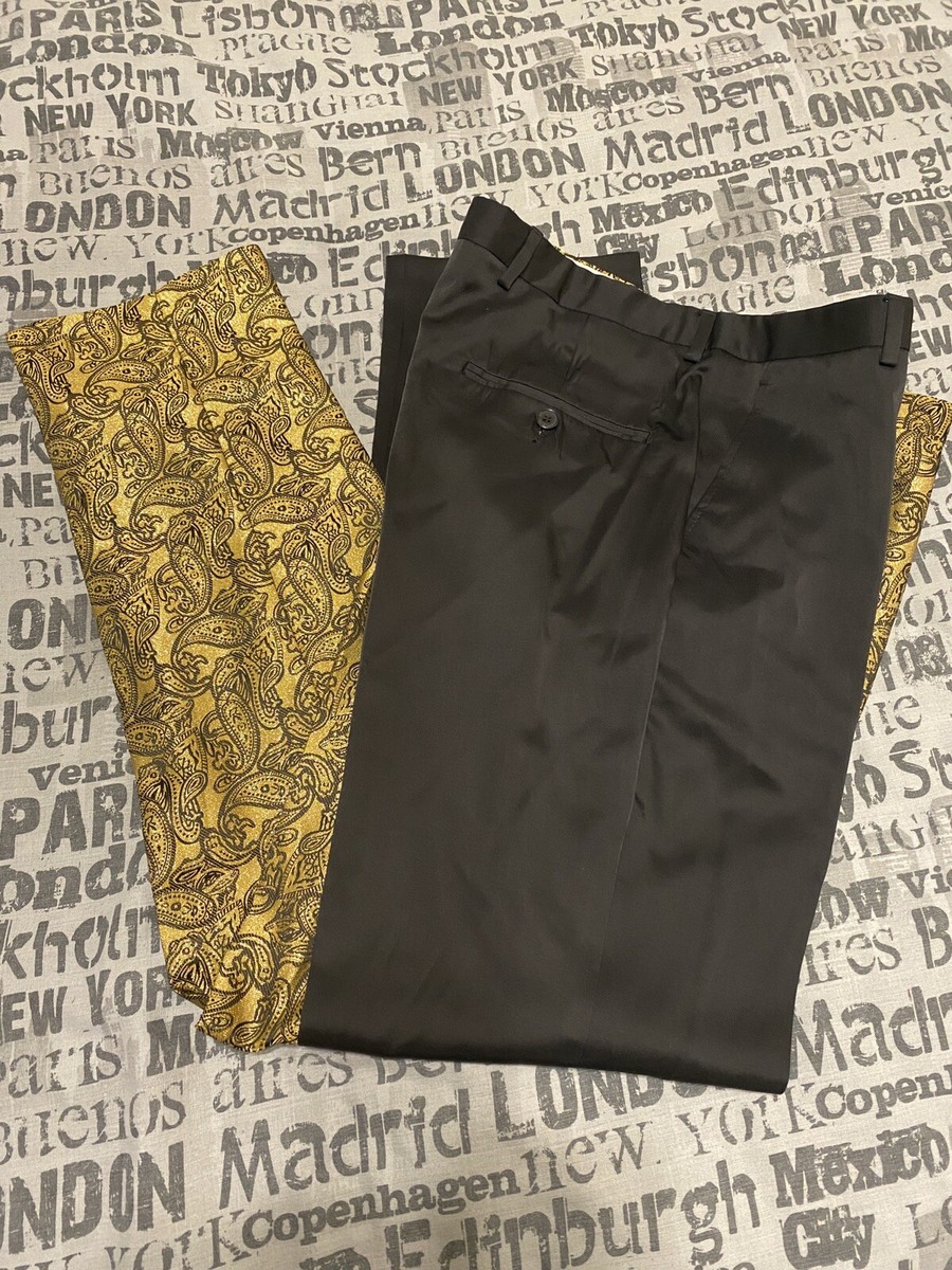 slim fit dress slacks Mens Slim Fit Gold Printed Flat Front Pants Floral Patten Trousers  MOGU  SUIT