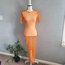 Pretty Little Thing Short Sleeve Cut Out Orange Side Mesh Dress 6