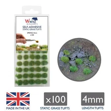 WWS Static Grass Tufts x 100 – Spring, 4mm – Model Railway Wargame Scenery