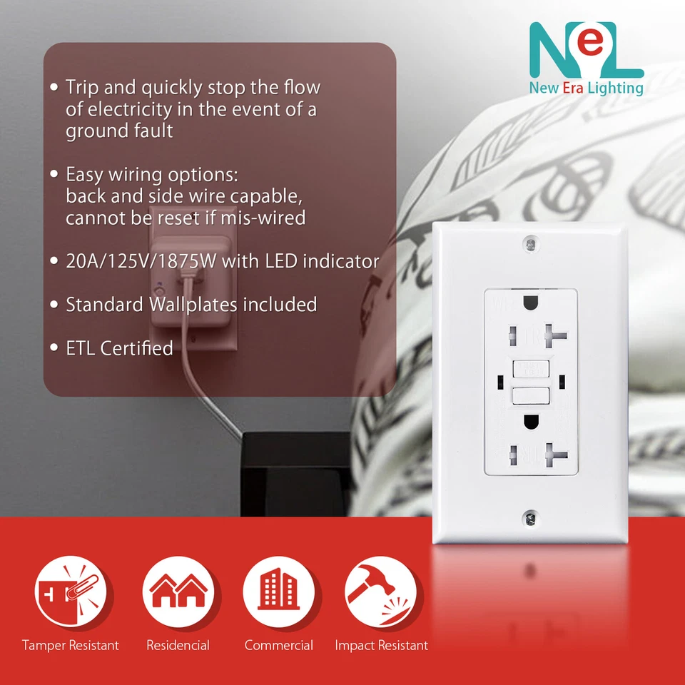 15A/20A GFCI GFI Safety Outlet Receptacle, Tamper and Weather Resistant, White - Image 4 of 4